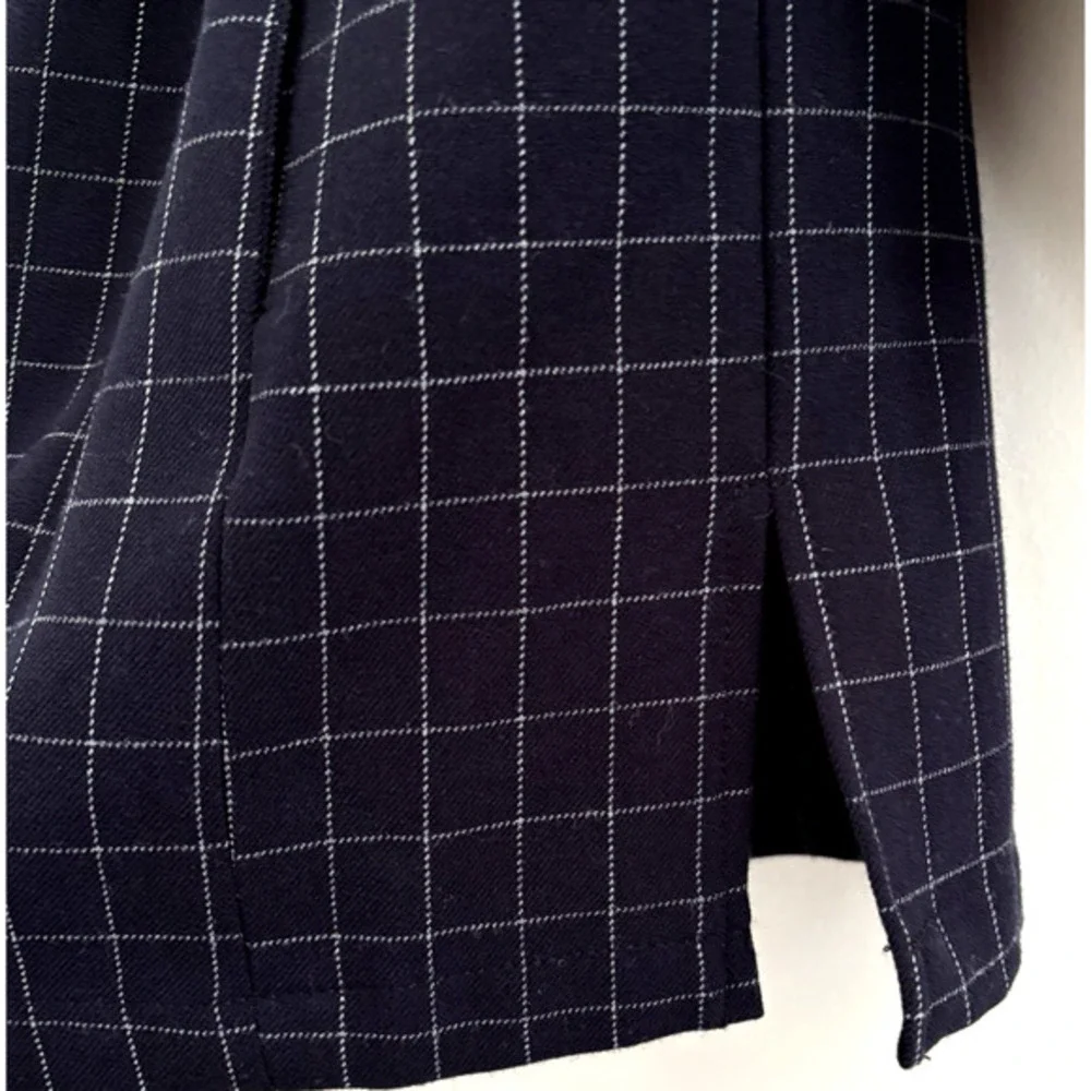 RACHEL‎ ZOE Open Front Knit Blazer Jacket Navy Blue Windowpane Check Preppy S